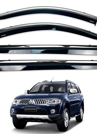 Д/в mitsubishi pajero sport 2009-2015 нерж. з хром полоскою (defl)