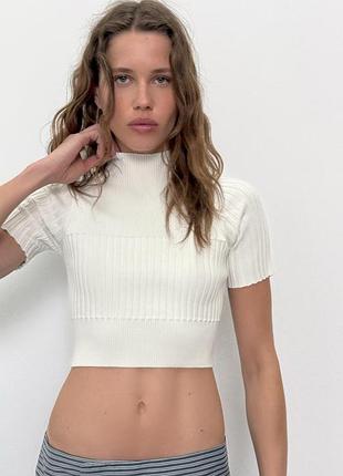 Топ ребристый связанный укороченный зара zara s, m