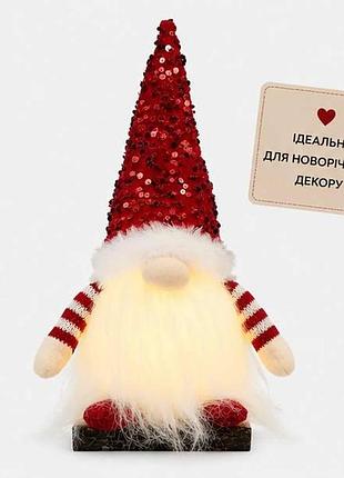 Красный новогодний гном с подсветкой, декоративная фигурка с пайетками, рождественский декор