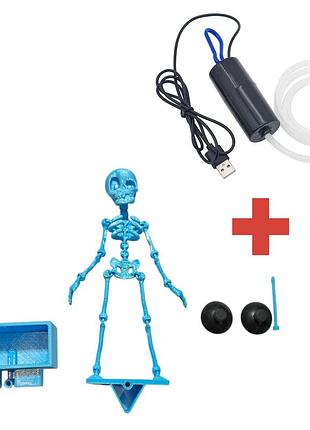 Акваріумний кисневий насос usb + декор для акваріума танцюючий скелет майкл джексон 15.5 см (блакитний)