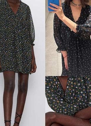 Сукня zara з шифону в квітковий принт