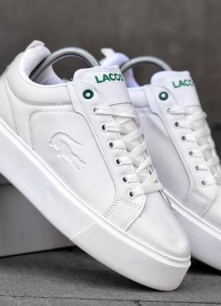 Кроссовки мужские lacoste carnaby platform lite белые демисезонные кожаные кеды высокого качества лакосте карнаби платформ лайт
