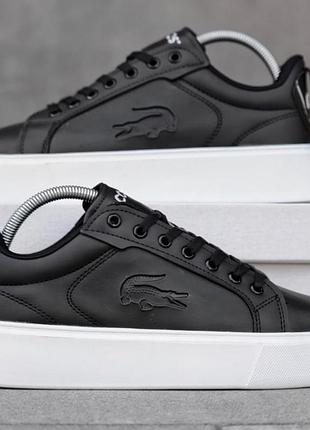 Кроссовки мужские lacoste carnaby platform lite leather sneakers черно белые практичные с кожи для ежедневного ношения демисезонны