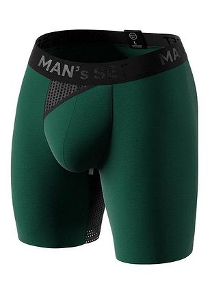 Чоловічі анатомічні боксери з бавовни man's set anatomic long 2.0 black light black series темно-зелені xl