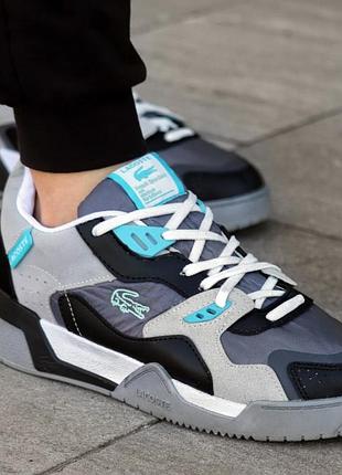 Кроссовки мужские lacoste lineshot серые демисезонные брендовые кроссы из кожи и замши для ежедневной носки лакосте джоншот