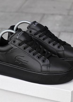 Кроссовки мужские lacoste carnaby platform lite черные демисезонные кожаные кеды высокого качества лакосте карнаби платформ лайт
