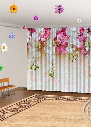 Фото шторы в детский сад на выпускной "ламбрекены из белых орхидей" - любой размер 2.7, 4
