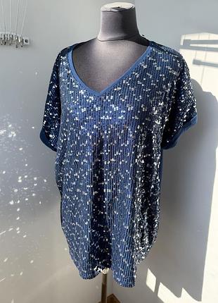 Нова синя футболка з паєтками bonmarché, розмір 20 (2xl-3xl) – нова з біркою!