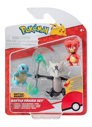 Набір ігрових фігурок pokemon w19 - магбі, сквіртл, алола маровак