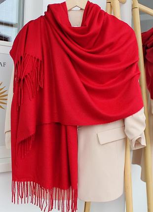 Кашеміровий однотонний шарф "жасмін" червоний 104007