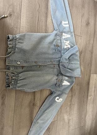 Джинсова куртка / бомбер damas jeans з капюшоном, світлий денім, розмір m (16)