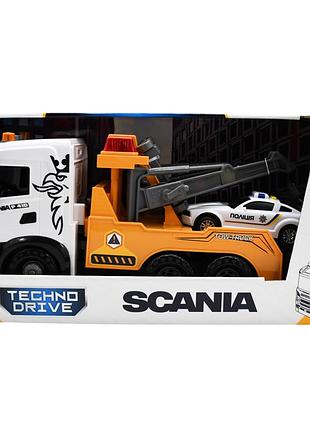 Игровой набор серии mid truck – эвакуатор scania с машиной полиции (свет, звук)