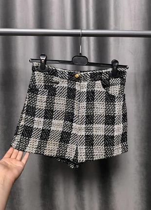 Стильные фактурные шорты zara s букле твид черно-белые