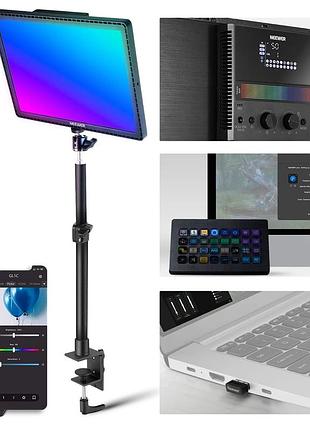 Разноцветная светодиодная панель neewer gl1c rgb 48вт с app управлением и настольным крепежом-зажимом