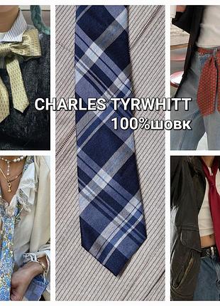 Шёлковый сине-голубой галстук в геометрический принт унисекс charles tyrwhitt