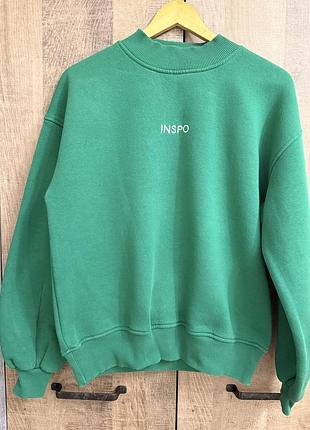 Світшот inspo зелений xs утеплений на байці oversize