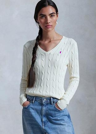 Білий бавовняний джемпер в коси, ralph lauren