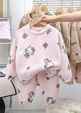 Детская плюшевая пижама hello kitty розовая теплая