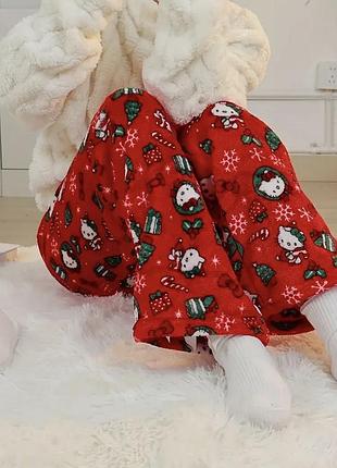 Трендові штани hello kitty жіночі | широкі штани хелоу киті чоловічі xs-s, червоний