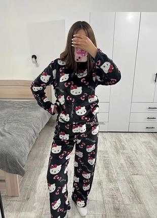 Плюшевая пижама hello kitty | черная пижама хелоу китти