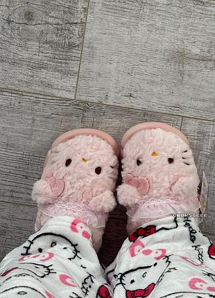 Плюшевые домашние тапочки "hello kitty" (хеллоу китти) розовые, с рюшами и бантом 36-37