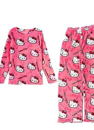 Плюшева жіноча піжама hello kitty | рожева піжама хелоу кіті