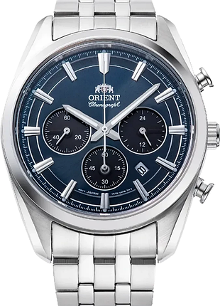 Мужские часы orient stretto chronograph ra-tx0303l10b на солнечной батарее сапфировое стекло стальной корпус водозащита 50 м синий