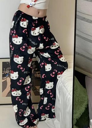 Трендові штани hello kitty жіночі | широкі штани хелоу киті чоловічі m-l, чорний
