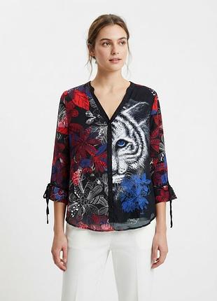 Стильная брендовая рубашка desigual с тигром и принтом,