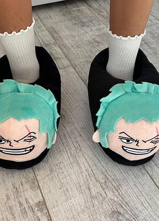 Мягкие домашние плюшевые тапочки-игрушки зоро (zoro plush slippers) по мотивам аниме «ван пис» (one piece) 37-42