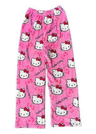 Плюшевые штаны хелоу китти в розовом цвете | розовые штаны hello kitty