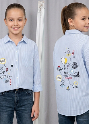 Рубашка в полоску с рисунками zara размер 10 лет