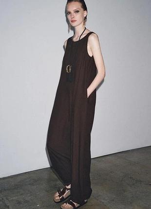 Жіночий довгий лляний комбінезон широкого фасону zara розмір м
