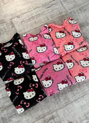Плюшевая пижама hello kitty | женская широкая пижамка хелоу китти