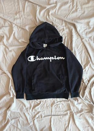 Оригинальное черное худи champion с классическим логотипом