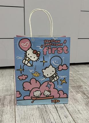 Пакет подарочный бумажный "hello kitty" синий с надписью "youe f know that i comirst" 21х27х11 см