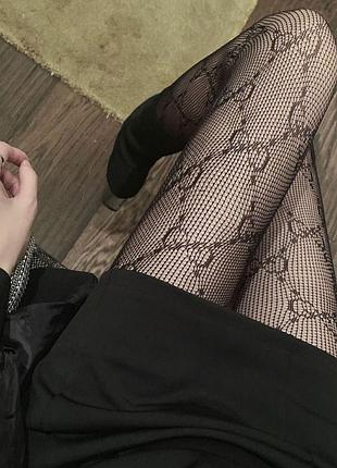 Стильные черные колготки гуччи |трендовые колготы