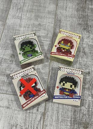 Пиксельный мини-конструктор blocks «супергерои marvel & dc» (халк, железный человек, человек-паук, супермен)