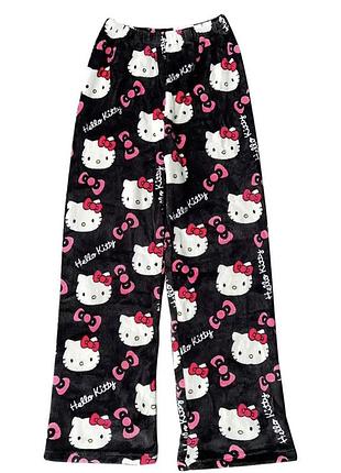 Стильные черные плюшевые брюки с hello kitty пижамные широкие брюки унисекс
