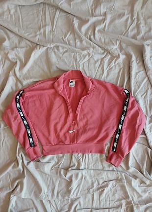 Оригинальный кроп-свитшот nike sportswear essential half-zip fleece / розовое худи найк