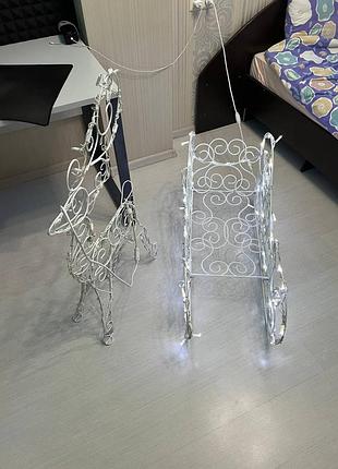 Новогодний светящийся олень с санями led (комплект или отдельно)