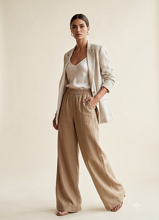Женские широкие бежевые брюки от zara