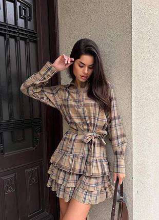 Фланелеве картате плаття з довгим рукавом (розміри 42, 44, 46, 48) 46, кавовий