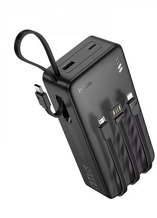 Power bank 30000mah hoco j146b black со встроенными кабелями lightning, type-c, micro-usb, usb