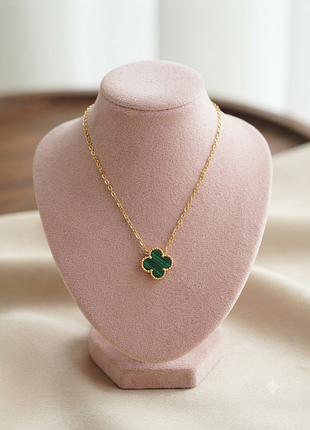 Роскошная подвеска в стиле van cleef (конюшина, зеленый малахит) медицинская сталь