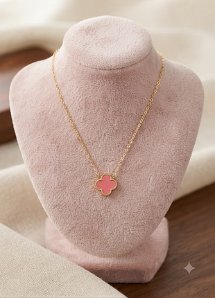 Ніжна підвіска в стилі van cleef (рожева конюшина, медсталь, 41+5 см)