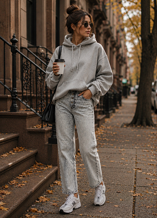 Серые джинсы h&amp;m mom fit straight leg acid wash