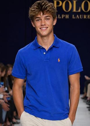 Футболка поло унисекс polo ralph lauren синяя, размер xs- s, 100% хлопок