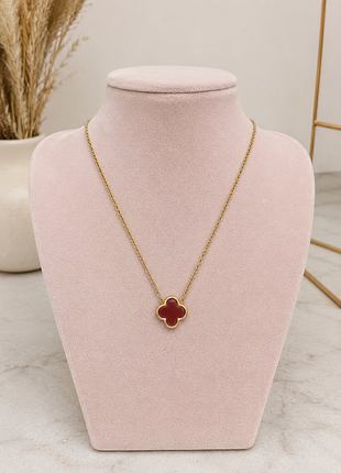 Розкішна підвіска в стилі van cleef (бордова конюшина, медсталь, 41+5 см)