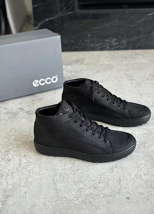 Чоловічі черевики ecco soft 7 tred, 40 чорні осінні високі кросівки без утеплення оригінал нубук шкіра натуральна екко фірмові чоботи мужские ботинки
